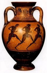 Древнегреческая ваза с изображенными на ней античными бегунами
