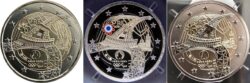 Слева направо: монеты в UNC, цветной Proof и Reverse Proof Слева направо: монеты в UNC, цветной Proof и Reverse Proof
