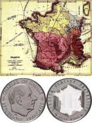 Map of france 1870th. 1 franc 1988