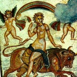 Зевс в образе быка похищает Европу (мозаика, Спарта, ІІІ в. до н.э.)