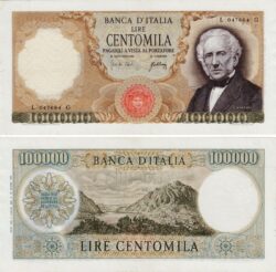 Банкнота номиналом 100 000 итальянских лир образца 1967-1974 гг.