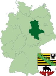 Федеральная земля Саксония-Ангальт на карте Германии, а так же её герб