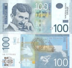 100 Serbian dinara with Nikola Tesla