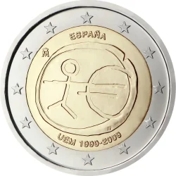 2 евро, Испания (10 лет Экономическому и валютному союзу) 2 евро, Испания (10 лет Экономическому и валютному союзу)