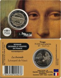 2 евро Франции 2025 в coincard. Лувр. Джоконда France 2 euro 2025 coincard. Louvre. Joconde