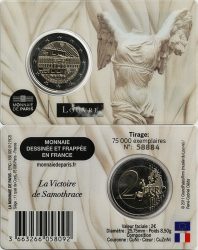 2 евро Франции 2025 в coincard. Лувр. Ника Самофракийская France 2 euro 2025 coincard. Louvre. Joconde