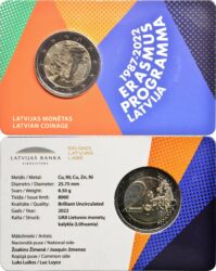 Latvia 2 euro 2022 coincard Erasmus