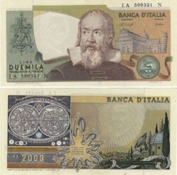 Банкнота в 2000 итальянских лир образца 1973 года.