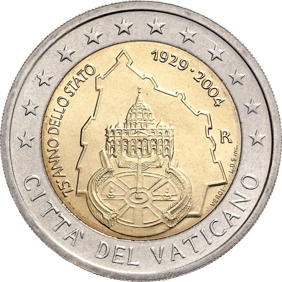 2 евро, Ватикан (75-летие основания города‑государства Ватикан)