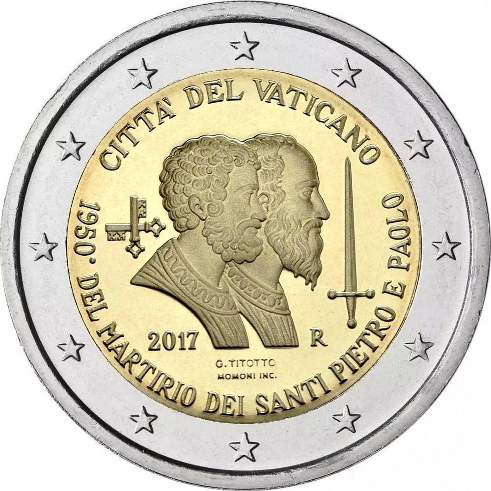 2 евро, Ватикан (1950-летие мученической смерти святых Петра и Павла)