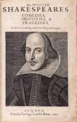 Титульный лист Первого фолио (1623) с единственным известным достоверным портретом Шекспира