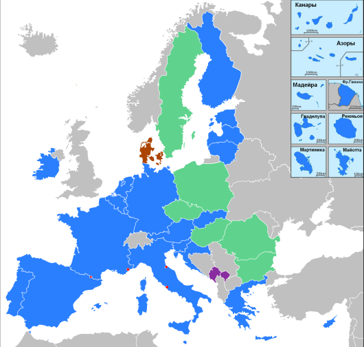 Карта зоны евро